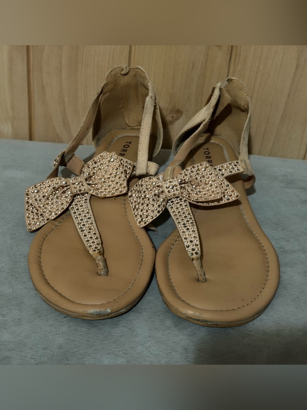 torrid Tan Bow Thong Sandals with Rhinestone Accents